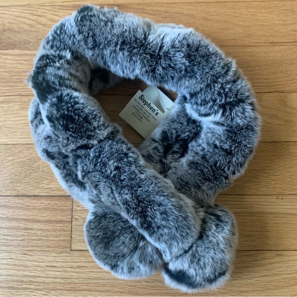 NEW Rex Rabbit Grey Rabbit Fur Scarf NWT